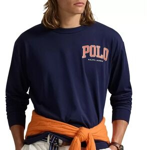 POLO RALPH LAUREN MEN'S L/S XXL T-SHIRT~NAVY / ORANGE LOGO~NWT